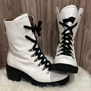 Elegant White Lace-Up Women's Combat Boots